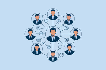 Network icon with connected business people, business and technology concept
