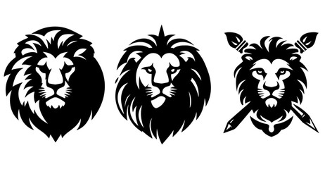 Lion Heads with Art Supplies Vector Illustration