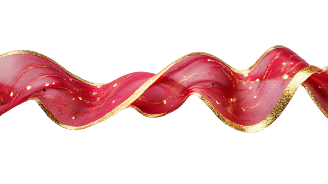 Luxurious red ribbon with golden edges isolated on white background  - Powered by Adobe