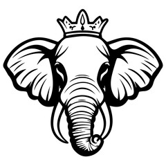 Obraz premium Monochrome Graphic of a Crowned Elephant Standing with Tusks