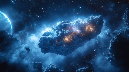 Detailed asteroid moving through space, ideal for sci-fi and space exploration visuals