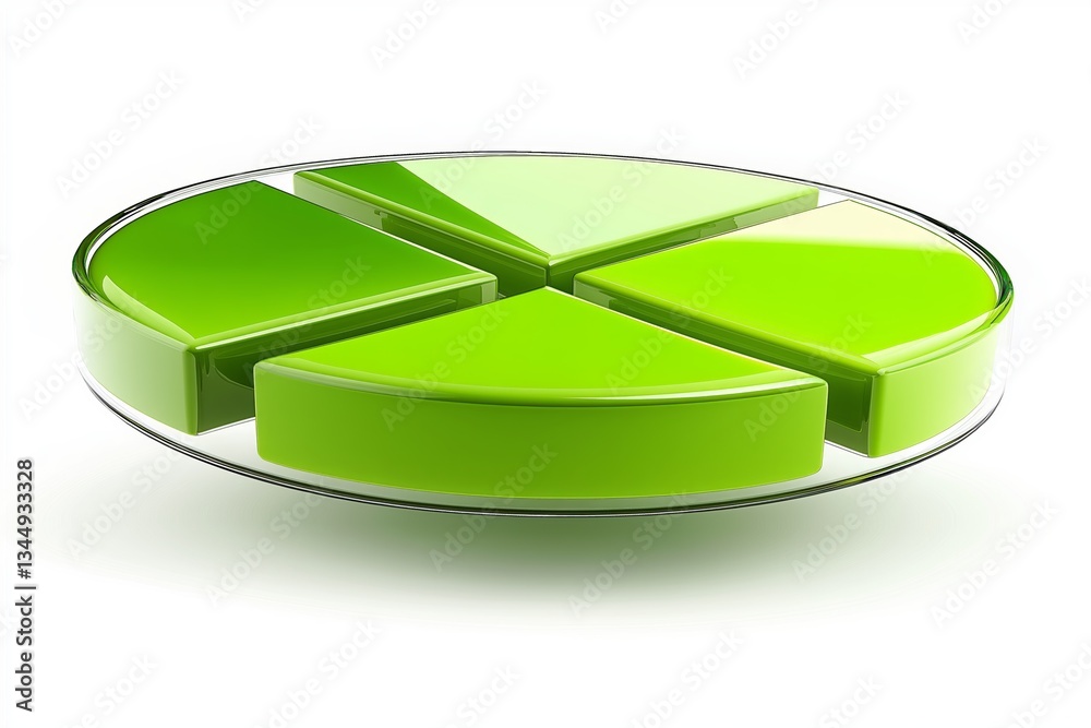 Aufkleber futuristic glass pie chart in bright white room with sunlight, representing transparency, clean data