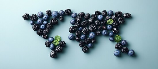 A colorful world map created using fresh and vibrant berries