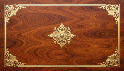Intricate brass inlay pattern on mahogany surface, elegance in design