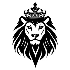 Fototapeta premium Monochrome Graphic of a Crowned Lion Head in Profile