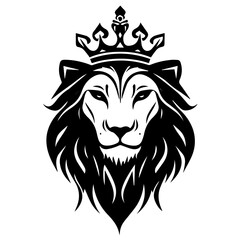 Fototapeta premium Monochrome Graphic of a Crowned Lion Head in Profile