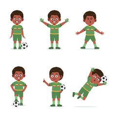 Cute African Black Boy with Afro Hair cartoon Character Playing Football