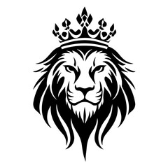 Fototapeta premium Monochrome Graphic of a Crowned Lion Head in Profile