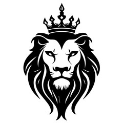 Fototapeta premium Monochrome Graphic of a Crowned Lion Head in Profile