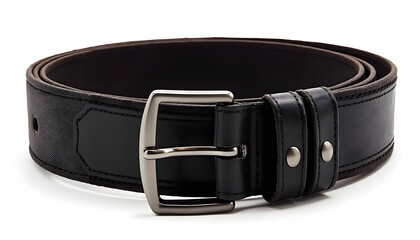 Classic leather belt: vector image of classic black leather men's trouser belt with traditional buckle, emphasizing on leather texture and simple but elegant design.

