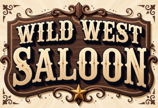 Vintage Wild West saloon sign with ornate lettering and decorative elements