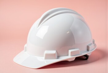 Fototapeta premium A clean, white construction helmet displayed on a soft pink background