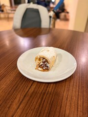 Elmali tart. Emily cookie.Homemade apple pie with red and green apples around Turkish name Elmali turta