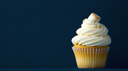   A detailed image of a cupcake with snowy white frosting and sparkling icing adorning the top
