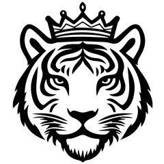 Obraz premium Monochrome Graphic of a Crowned Tiger Head with Detailed Stripes