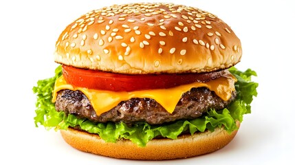 Delicious Cheeseburger with Lettuce Tomato and Sesame Seed Bun
