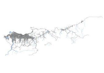 highway, waterway and building vector map in dili east timor with black and white color