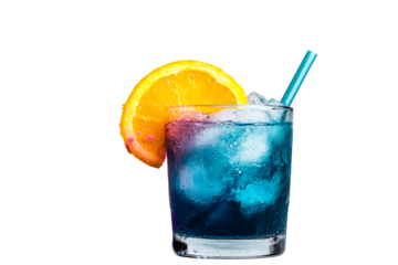 Refreshing blue beverage with orange slice on transparent background
