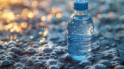 Hydration concept a bottle of cold water and condensation droplets energetic and text friendly