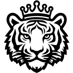 Fototapeta premium Monochrome Graphic of a Crowned Tiger Head with Detailed Stripes