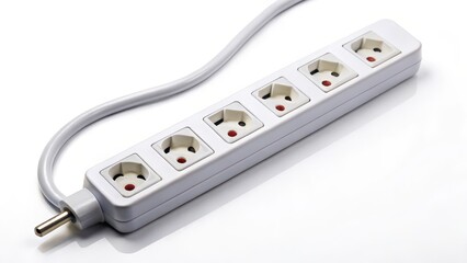 White Five-Outlet Power Strip on White Background