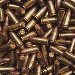 Top-down view of a background filled with 9mm bullets