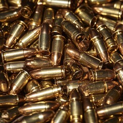 Top-down view of a background filled with 9mm bullets