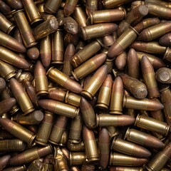 Top-down view of a background filled with 9mm bullets