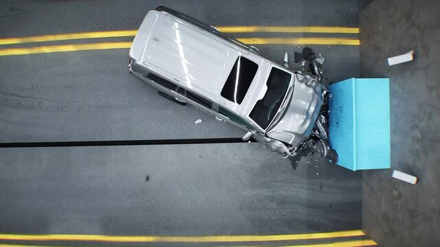 Generic 3d car crash test. Car destruction. Realistic 4k animation.