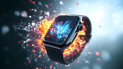 Exploding Smartwatch with Colorful Digital Screen