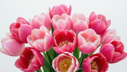 Fototapeta premium Pink tulips bouquet arranged elegantly against a white background Captivating beauty symbolizes love and spring Perfect for celebrations and gifts