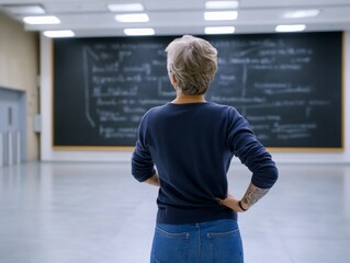 Woman Studying Complex Equations Blackboard Education Science