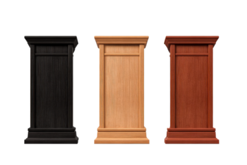 Stylish wooden podiums in black, natural, and red finishes for events