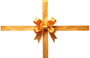 Yellow Gift Ribbon with Bow on Transparent Background