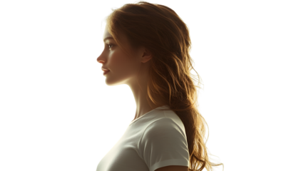 Profile Portrait of a Woman with Long Hair in Soft Lighting