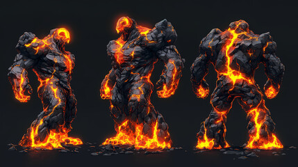 Ferocious lava golems, born from volcanic eruptions, with molten rock bodies - generative ai. Molten Edges. Illustration