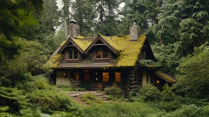 Cozy Woodland Cottage Surrounded by Lush Green Forest and Serenity in Nature's Embrace