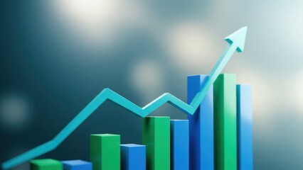 Fototapeta premium Graph depicting bar chart with upward trend illustrating financial statistics and growth in business performance and analytics