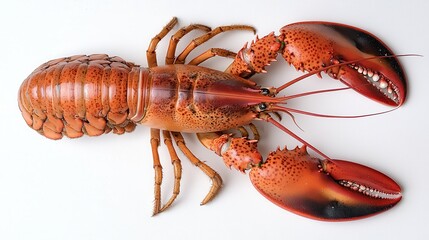 A vibrant lobster with a hard shell, prominent claws, and long antennae, showcasing its rich red color and intricate details.