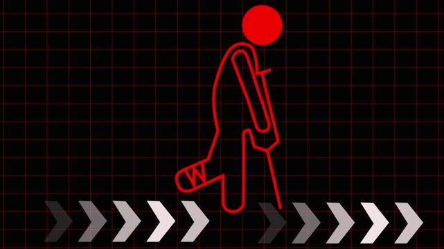 Injured man Character Cartoon moving arrow Animation. 4 color Background.4k video