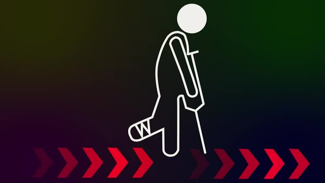 Injured man Character Cartoon moving arrow Animation. 4 color Background.4k video