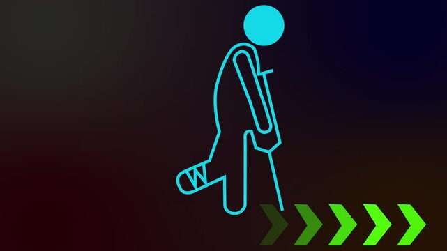Injured man Character Cartoon moving arrow Animation. 4 color Background.4k video