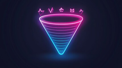 Neon sales funnel graphic, dark background