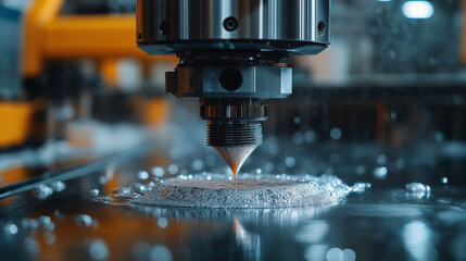 Striking macro shot capturing the industrial 3D printer nozzle executing precise material extrusion details accurately