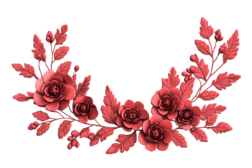 Red floral arrangement with detailed roses and leaves design