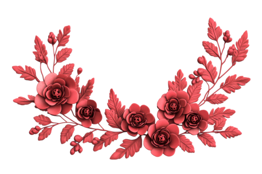 Red floral arrangement with detailed roses and leaves design