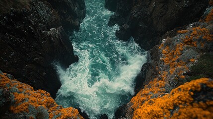 Coastal chasm, crashing waves