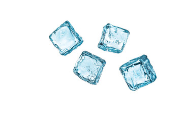 Four ice cubes on a transparent background for cooling beverages