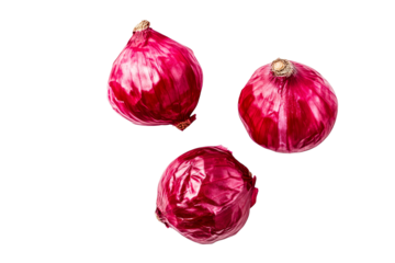 Fresh red onions isolated on transparent background for cooking