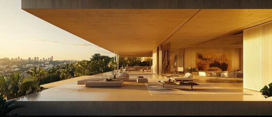 Fototapeta premium Modern architectural design of a luxurious residence with city views